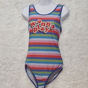 Chucky Striped Multicolor Bodysuit Snap Buttons Size Large